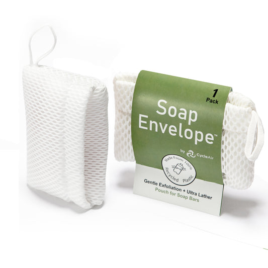 100% Recycled & Made in North America - Soap Saver Pouch for bar soap, Loofah Bath Scrubber for Bar Soap + Gentle Exfoliator