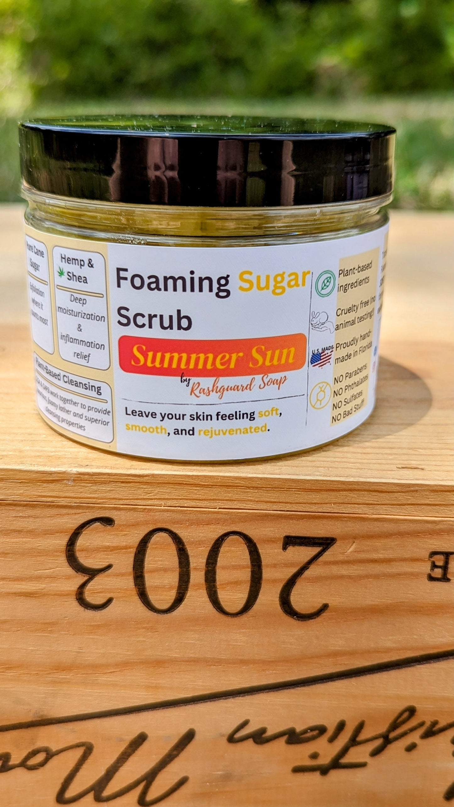 Summer Sun Foaming Sugar Scrub Emulsified Hemp Shea Butter Exfoliation Moisturizing Natural Plant Based Ingredients Vitimin E