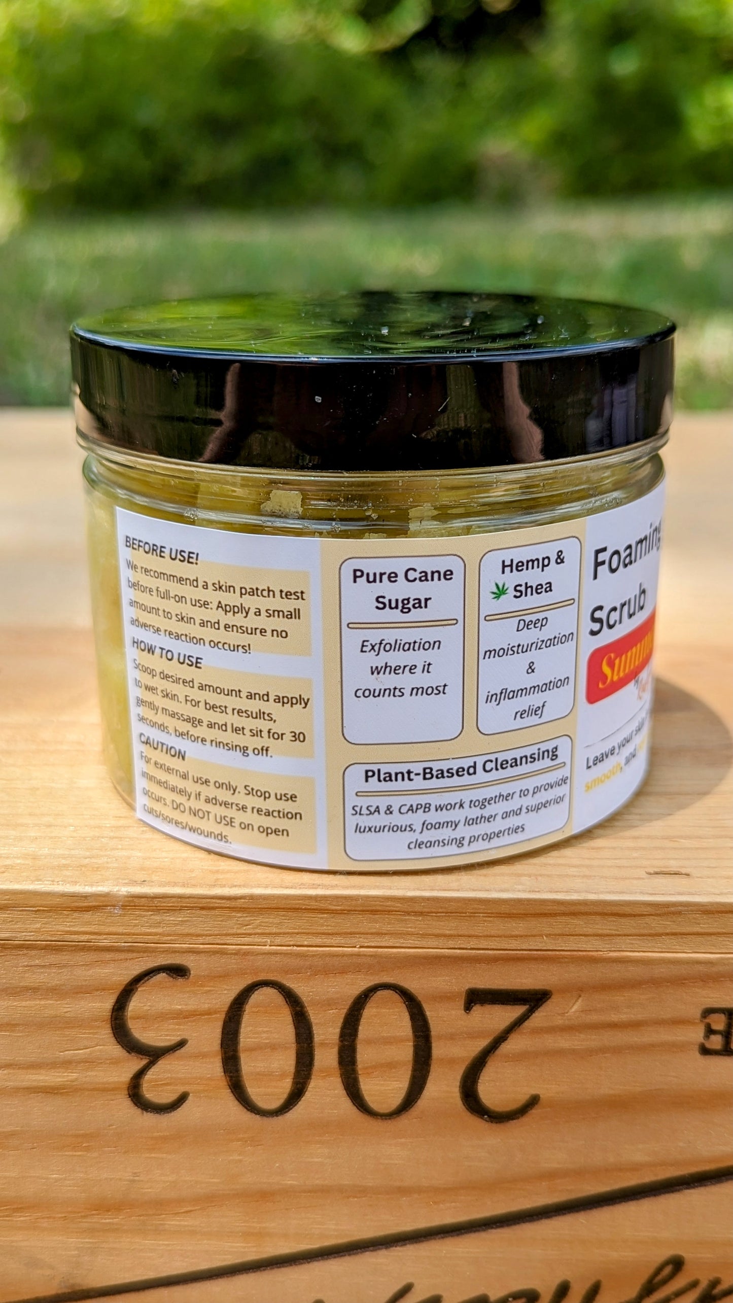 Summer Sun Foaming Sugar Scrub Emulsified Hemp Shea Butter Exfoliation Moisturizing Natural Plant Based Ingredients Vitimin E