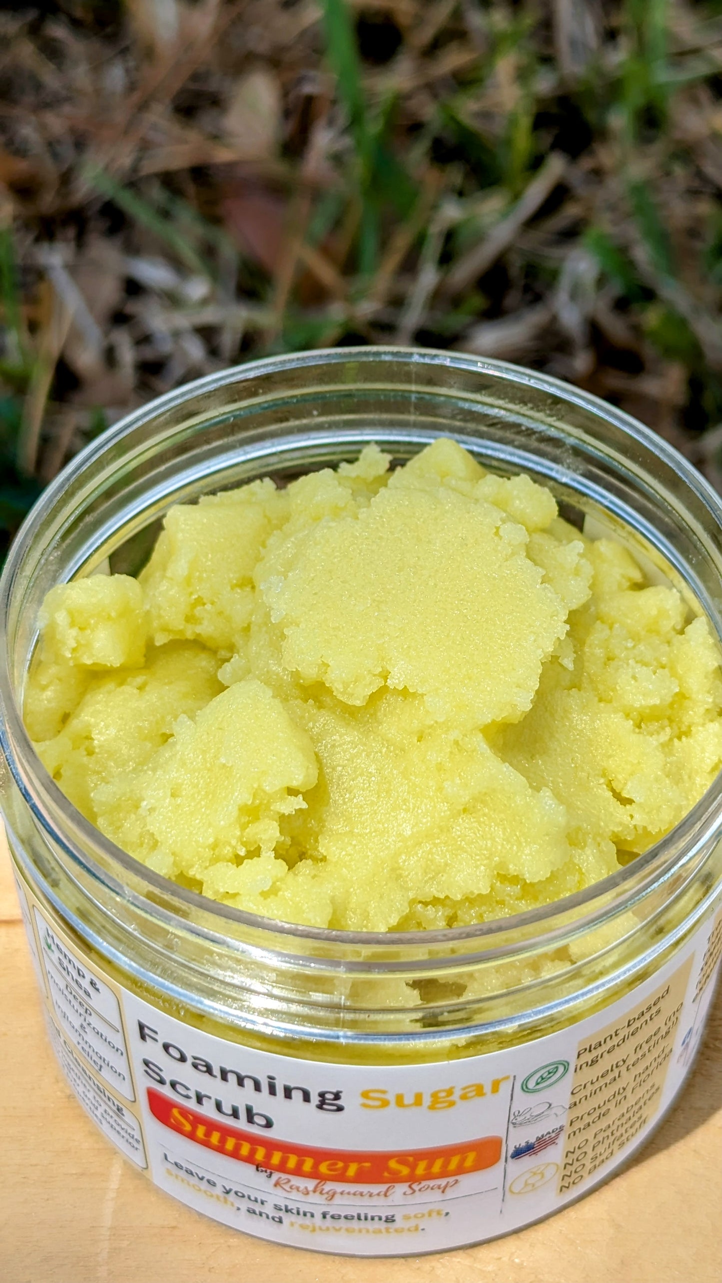 Summer Sun Foaming Sugar Scrub Emulsified Hemp Shea Butter Exfoliation Moisturizing Natural Plant Based Ingredients Vitimin E