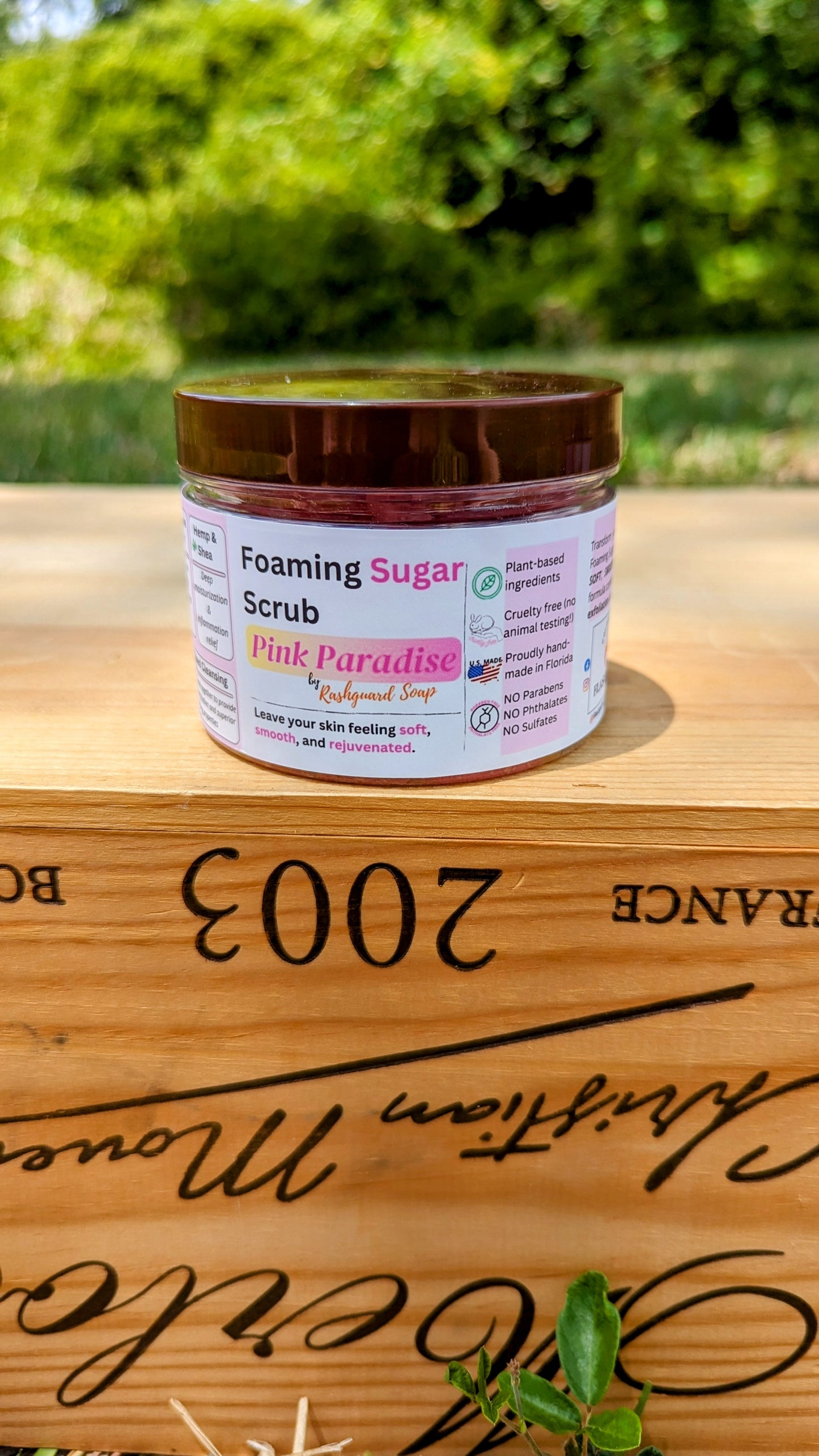 Pink Paradise Foaming Sugar Scrub Emulsified Hemp Shea Butter Exfoliation Moisturizing Natural Plant Based Ingredients Vitimin E