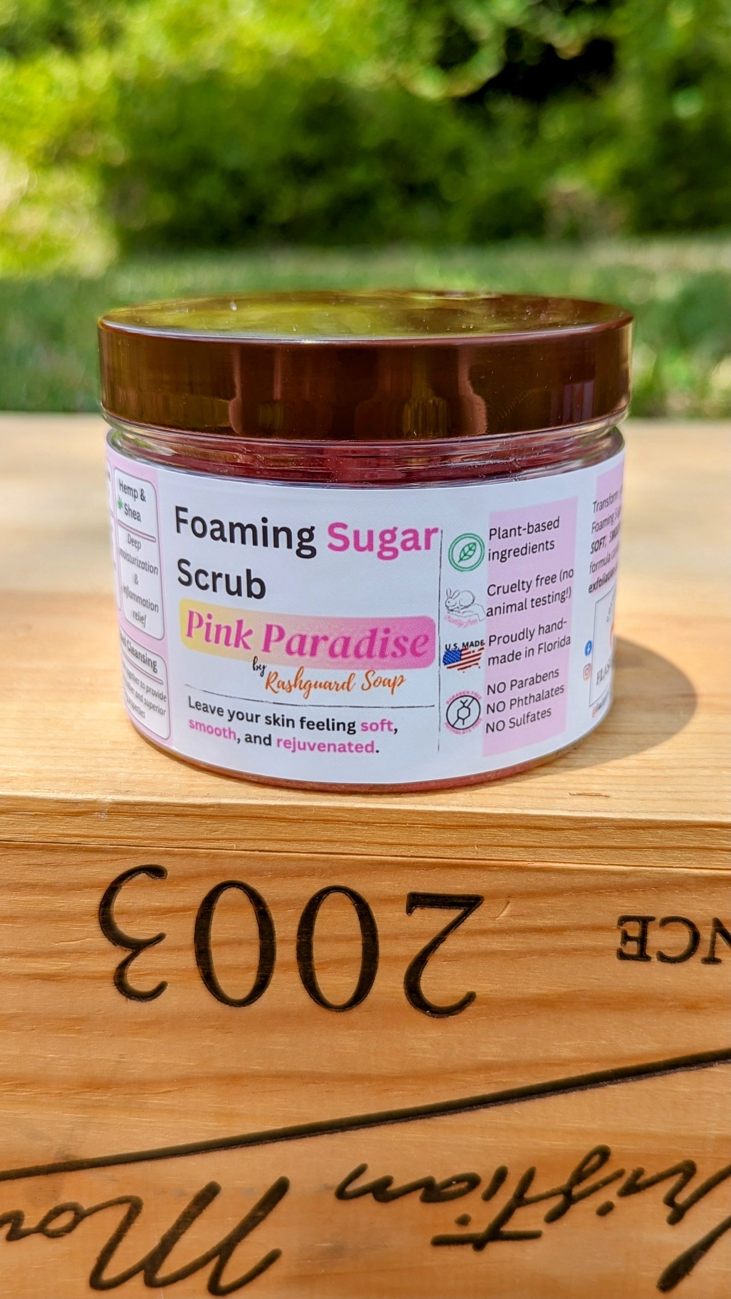 Pink Paradise Foaming Sugar Scrub Emulsified Hemp Shea Butter Exfoliation Moisturizing Natural Plant Based Ingredients Vitimin E