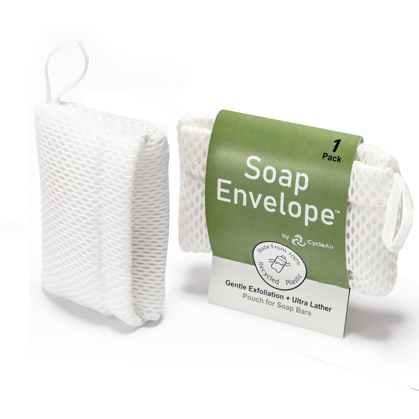 100% Recycled & Made in North America - Soap Saver Pouch for bar soap, Loofah Bath Scrubber for Bar Soap + Gentle Exfoliator