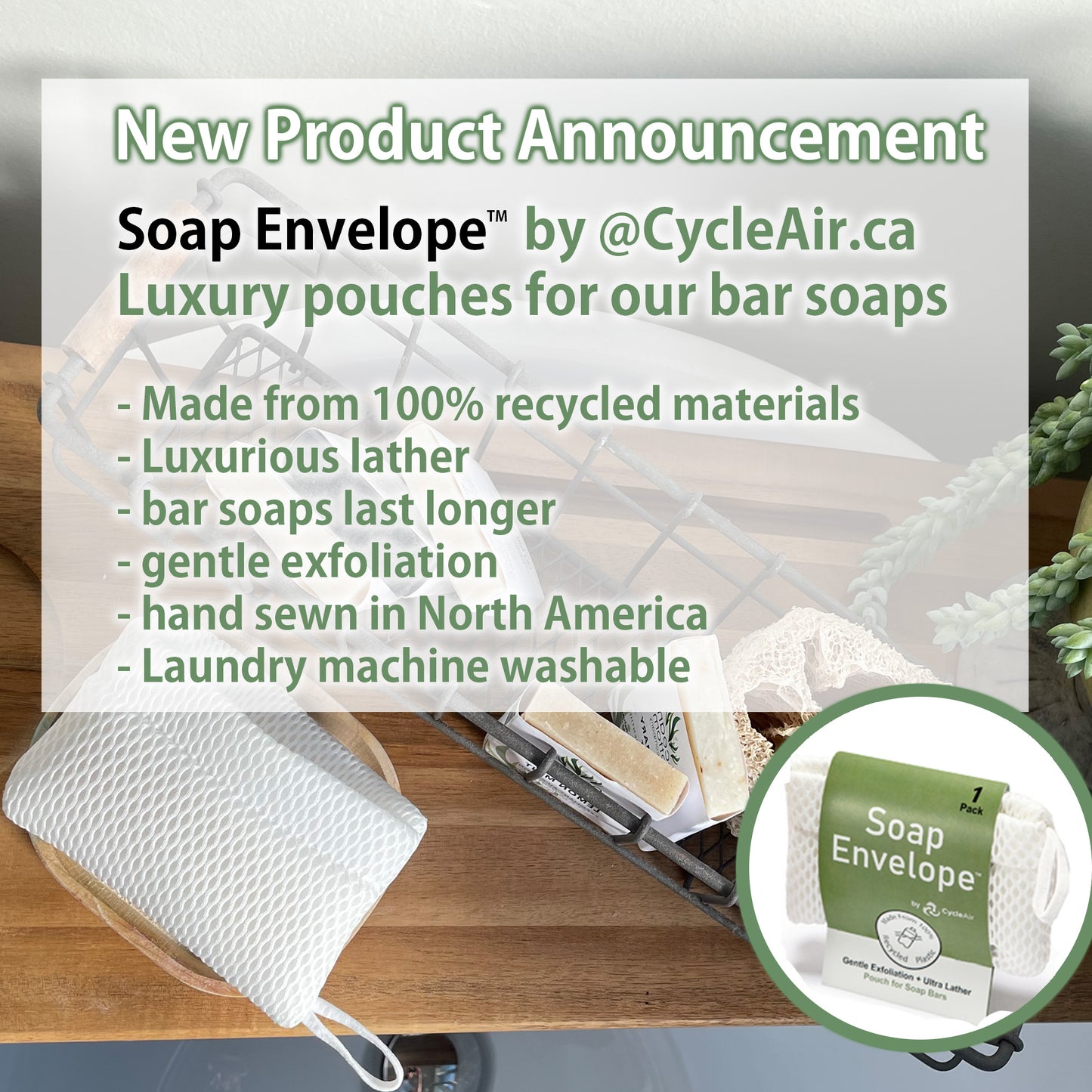 100% Recycled & Made in North America - Soap Saver Pouch for bar soap, Loofah Bath Scrubber for Bar Soap + Gentle Exfoliator